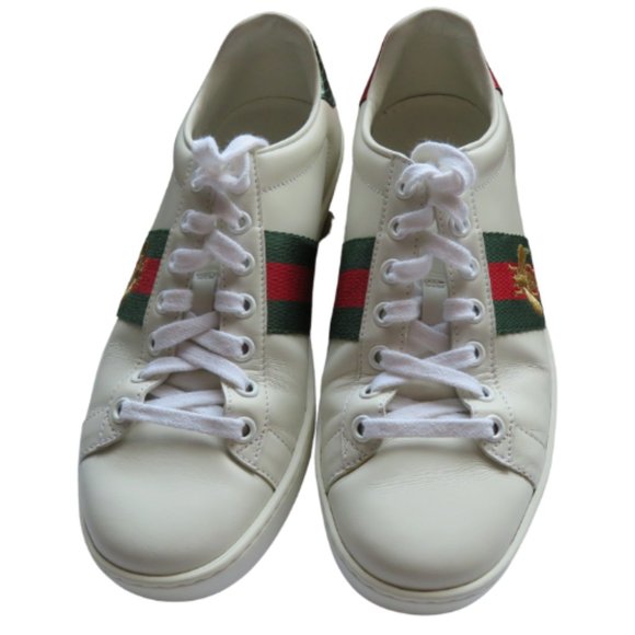 GUCCI ACE LOW TOP EMBROIDERED BEE ~ LOGO EMBOSSED LEATHER SNEAKERS US 6 - Picture 2 of 12